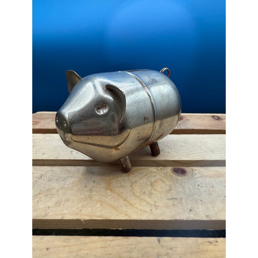 Vintage Silver-Tone Metal Piggy Bank - (3.5" Piglet)